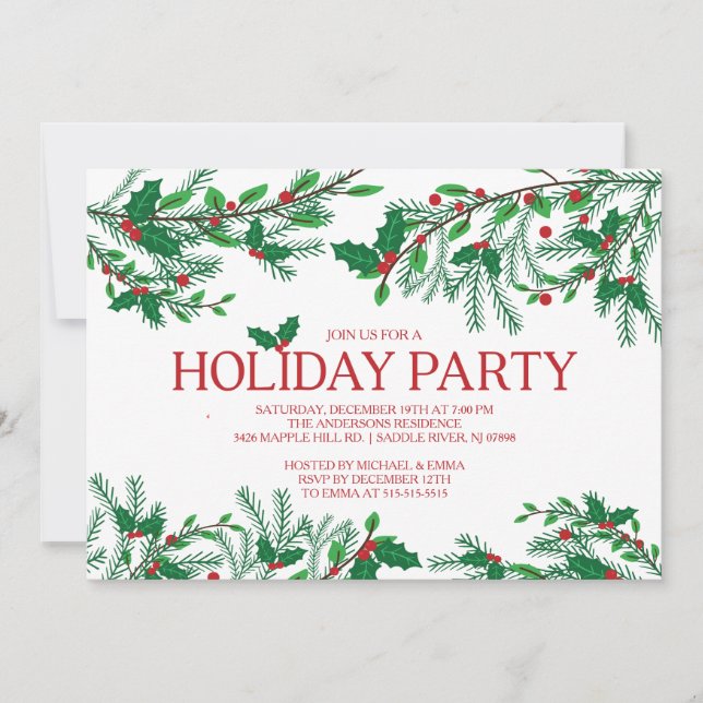 Invitación Fiesta festiva de Holly (Anverso)