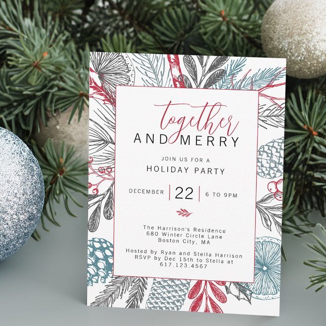 Invitación Fiesta festiva de invierno (Festive Winter Greenery Holiday Party Invitation)