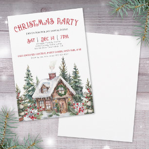 Invitación Fiesta festiva de Navidades de acuarela de inviern