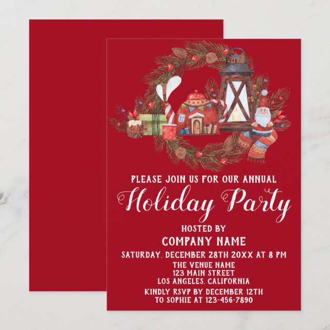 Invitación Fiesta festiva de Navidades de Compañía Verde Roja (Anverso / Reverso)