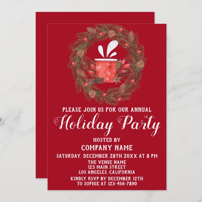 Invitación Fiesta festiva de Navidades de Compañía Verde Roja (Anverso / Reverso)