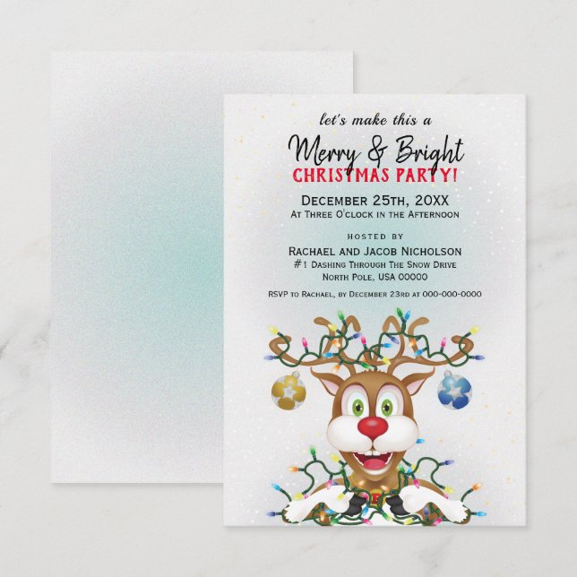 Invitación Fiesta festiva de renos para Navidades divertidos (Anverso / Reverso)