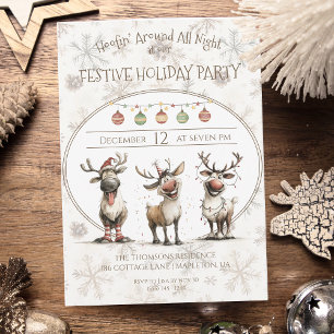 Invitación Fiesta festiva de renos y diversión rustica