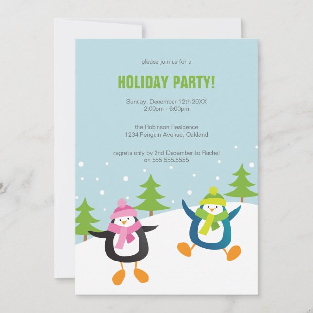 Invitación Fiesta festiva pingüino (Anverso)