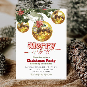 Invitación Fiesta Festiva Retro de Navidad con Bola de Discot