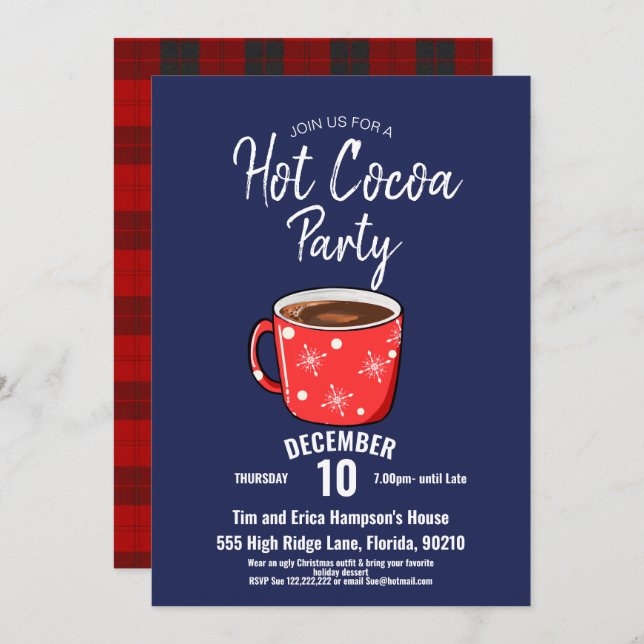 Invitación Fiesta festivo de cacao caliente, Fiesta de vacaci (Anverso / Reverso)