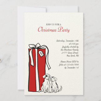 Invitación Fiesta festivo de Navidades de perros rojos y blan