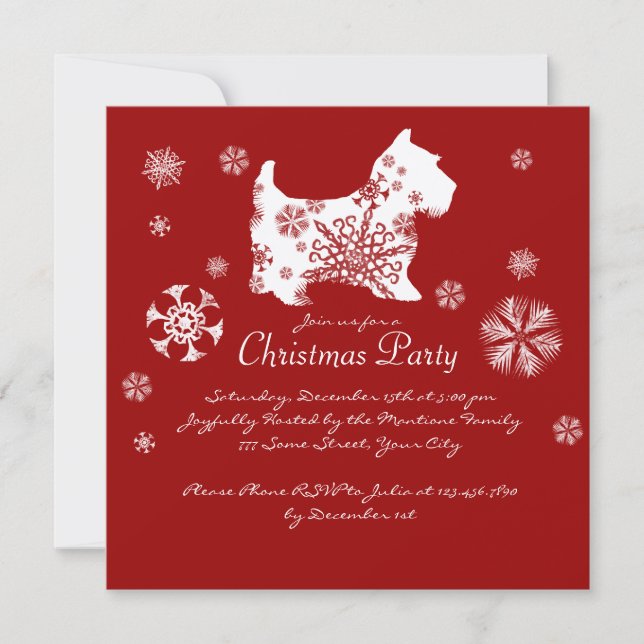 Invitación Fiesta festivo de Navidades de perros rojos y blan (Anverso)