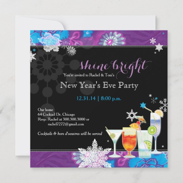 Invitación Fiesta festivo de Noche Vieja de los cócteles (Anverso)