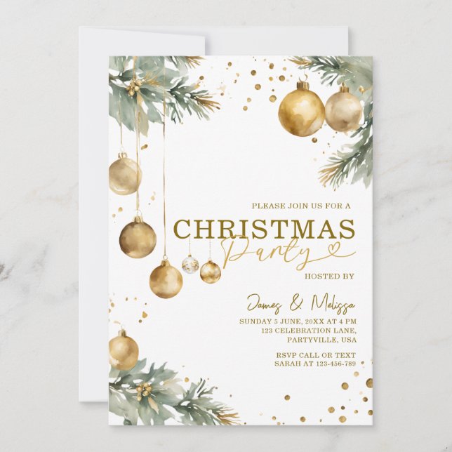 Invitación Fiesta festivo de ornamentos de oro de árbol de Na (Anverso)