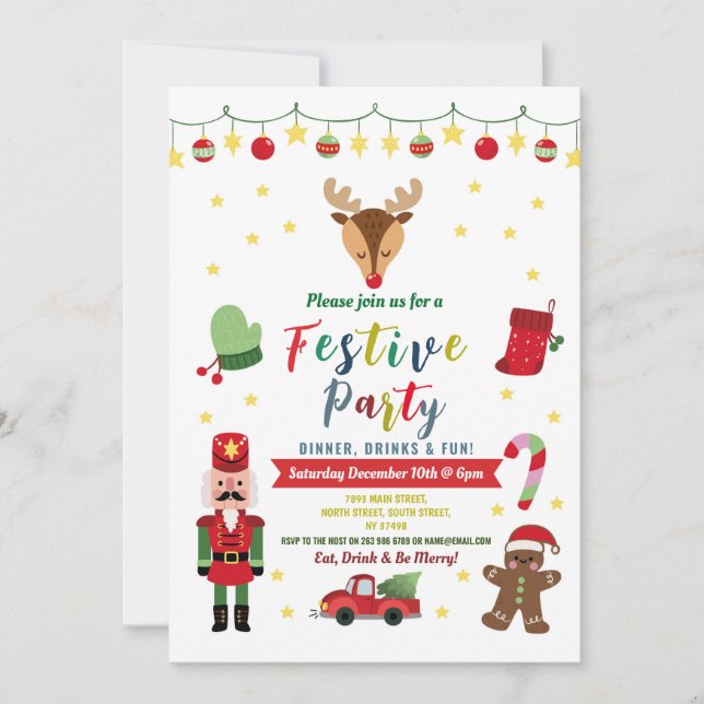 Invitación Fiesta festivo Navidades de familia Cena divertida (Anverso)
