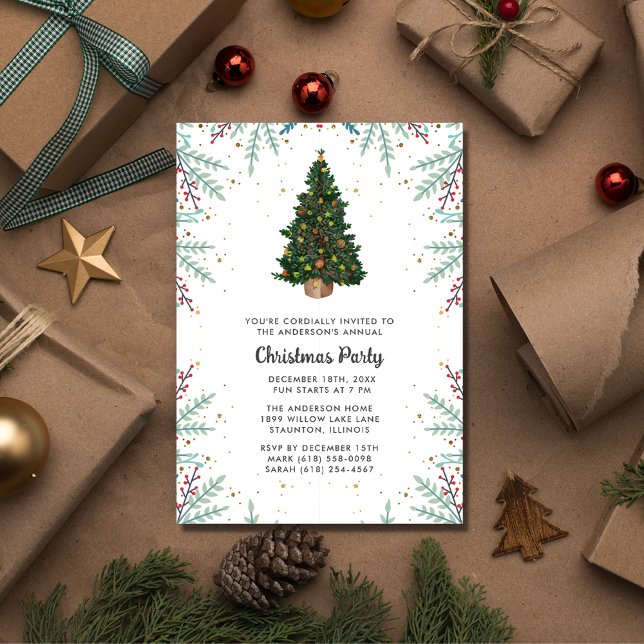 Invitación Fiesta festivo navideño (Christmas Tree Holiday Festive Party Invitation)