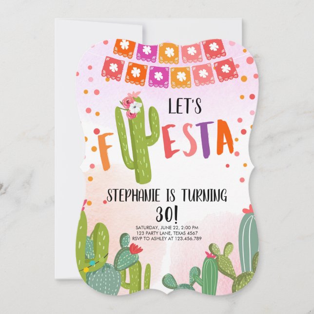 Invitación Fiesta Fiesta Cactus Mexicano Cumpleaños de Adulto (Anverso)