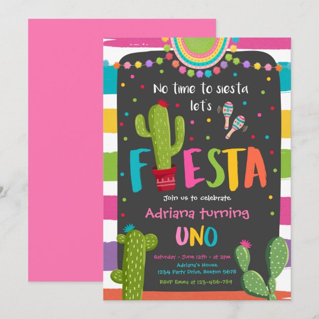 Invitación Fiesta Fiesta de cumpleaños  Cactus mexicano Fiest (Anverso / Reverso)