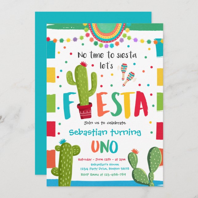 Invitación Fiesta Fiesta de cumpleaños  Cactus mexicano Fiest (Anverso / Reverso)