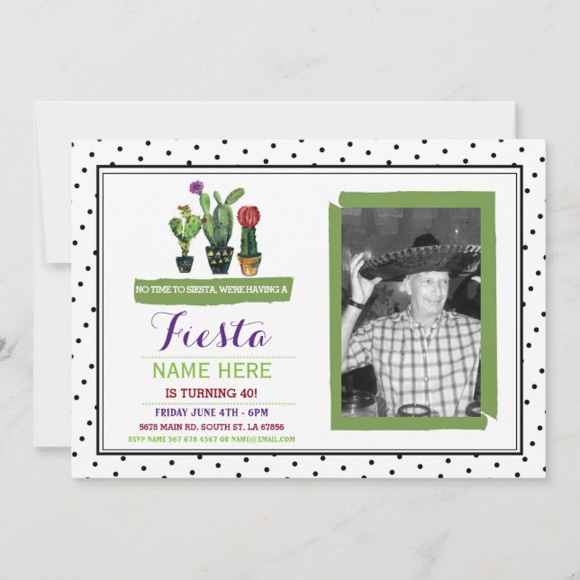 Invitación Fiesta Fiesta Fiesta cumpleaños Cactus Foto Invita (Anverso)