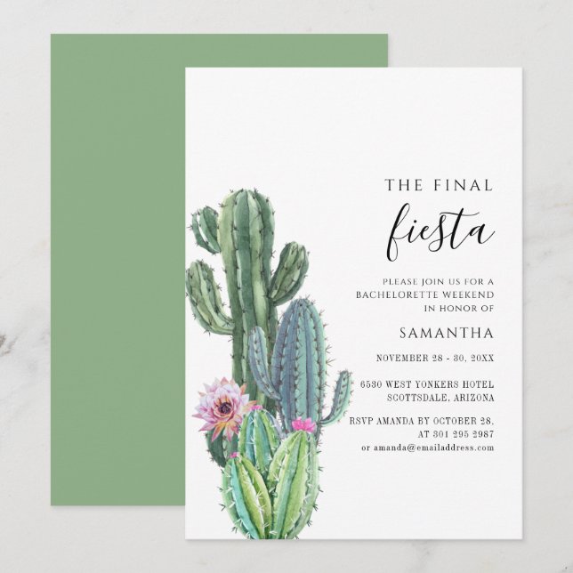 Invitación Fiesta Final de Cactus Despedida de Soltera (Anverso / Reverso)