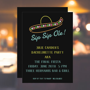 Invitación Fiesta final de la Bachelorette Neon Sombrero