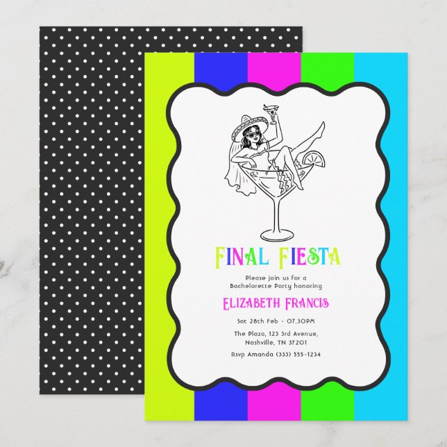 Invitación Fiesta Final de Neon Eléctrico de Soltera (Anverso / Reverso)