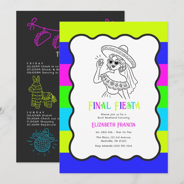 Invitación Fiesta Final de Neon Eléctrico Fin de Semana de De (Anverso / Reverso)