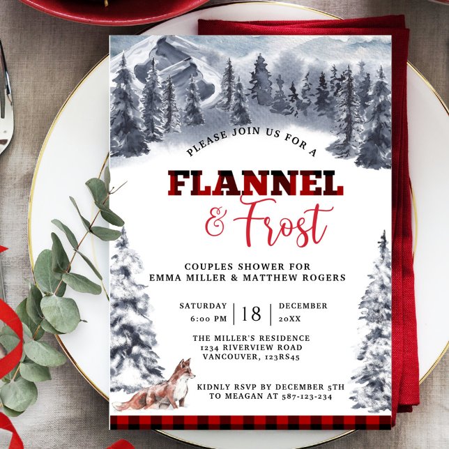 Invitación Fiesta Flannel & Frost Holiday, Montañas y Fox (Subido por el creador)