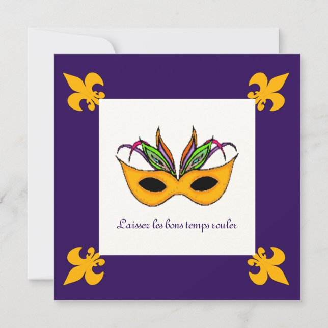 Invitación Fiesta Fleur de Lis Mask Mardi Gras (Anverso)