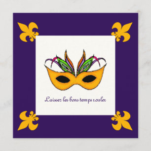 Invitación Fiesta Fleur de Lis Mask Mardi Gras