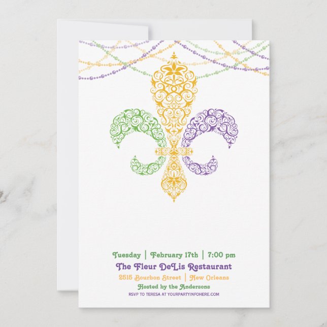 Invitación Fiesta Fleur DeLis de Mardi Gras 2 (Anverso)