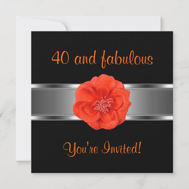 Invitación Fiesta Flor Naranja Fabulosa 40 (Anverso)