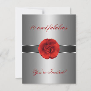Invitación Fiesta Flor Roja Plateada Fabulosa 40