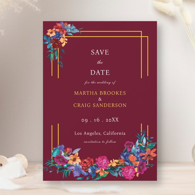 Invitación Fiesta flor salva la fecha Boda de Borgoña (Subido por el creador)