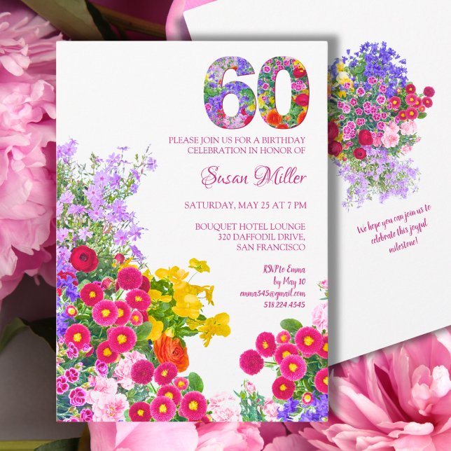 Invitación Fiesta floral 60 cumpleaños - Diseño de celebració (Subido por el creador)