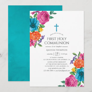 Invitación Fiesta floral acuarela Primera Comunión