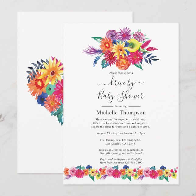 Invitación Fiesta Floral acuática conducida por ducha (Anverso / Reverso)