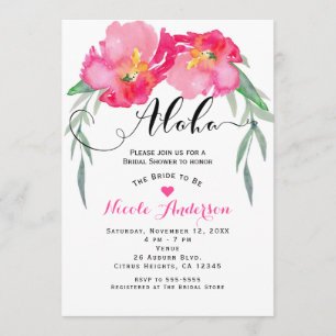 Invitación Fiesta Floral Aloha de Hoja Verde Tropical Rosa