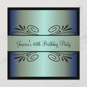 Invitación Fiesta Floral azul verde azul verde negro de Acero