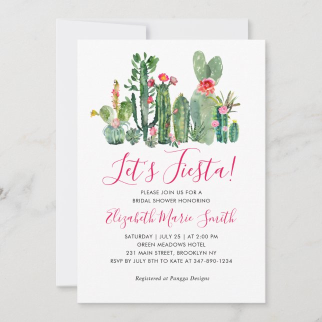 Invitación Fiesta Floral Cactus Suculent Bridal Shower (Anverso)