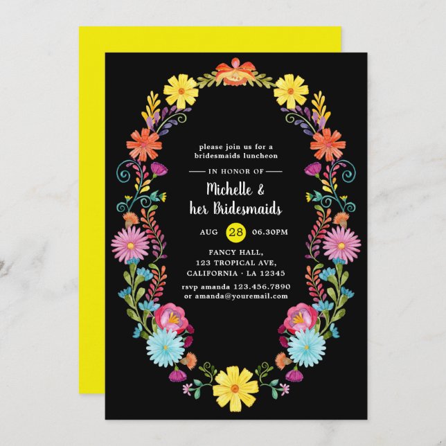 Invitación Fiesta floral colorida Bridesmaids Luncheon (Anverso / Reverso)
