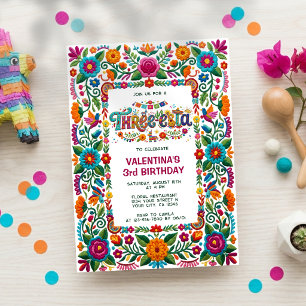 Invitación Fiesta Floral Colorida Tres-esta Tercer Cumpleaños
