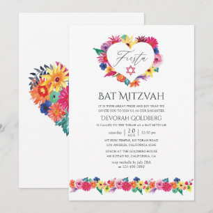 Invitación Fiesta floral de acuarela Bat Mitzvah