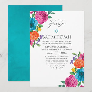Invitación Fiesta floral de acuarela Bat Mitzvah