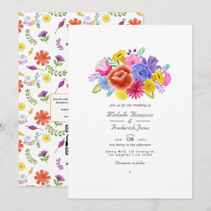Invitación Fiesta floral de acuarela con código QR para RSVP 