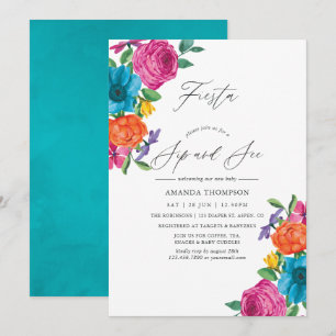 Invitación Fiesta floral de acuarela, sorbo y vista