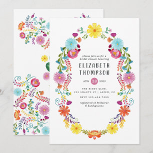 Invitación Fiesta floral de boda con acuarelas coloridas