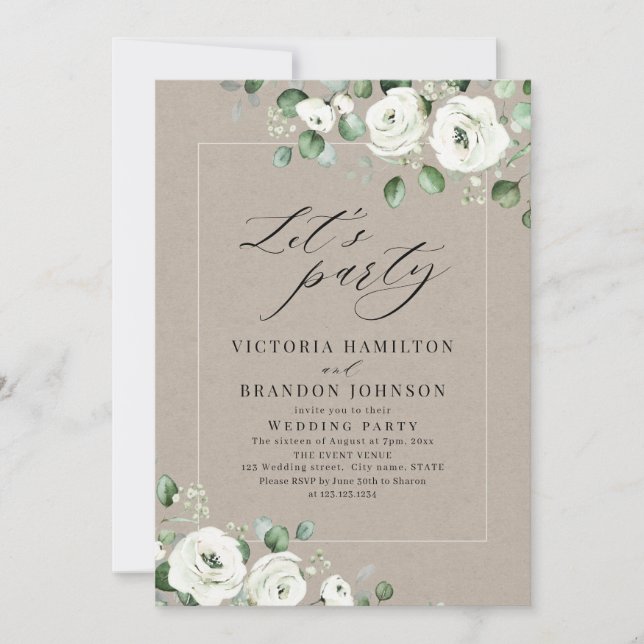 Invitación Fiesta floral de bodas rústicas Eucalyptus (Anverso)