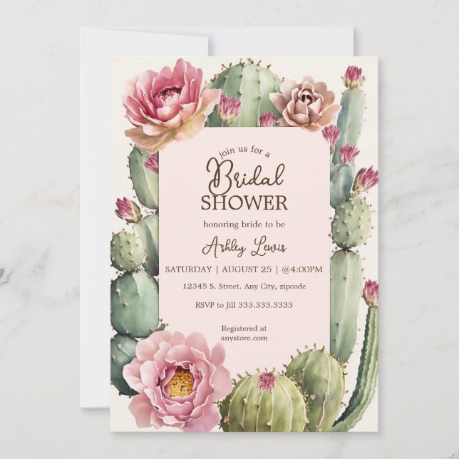 Invitación Fiesta floral de cactus boda boho sueño (Anverso)