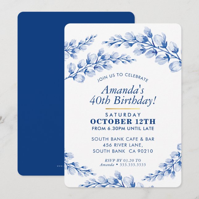 Invitación FIESTA FLORAL DE CUMPLEAÑOS INVITAR bonito porcela (Anverso / Reverso)