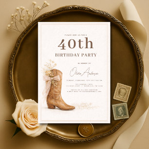 Invitación Fiesta floral de cumpleaños número 40 de vaquera