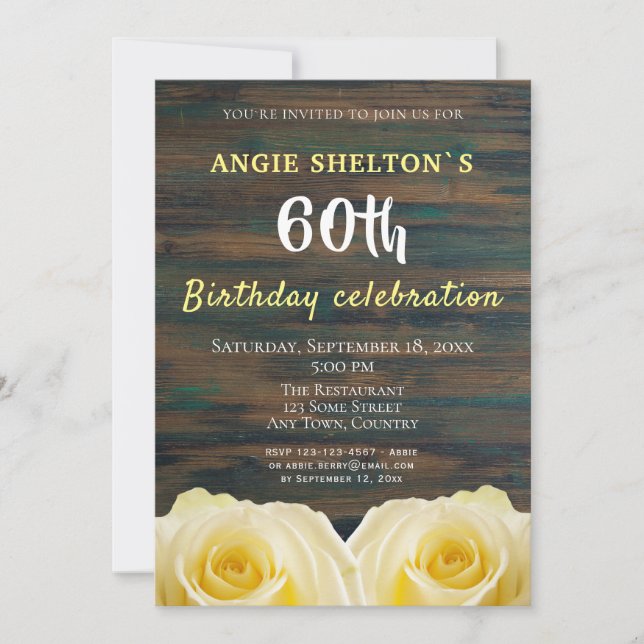 Invitación Fiesta floral de cumpleaños número 60 de Rosa Amar (Anverso)