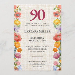 Invitación Fiesta floral de cumpleaños número 90 - Jardín ele